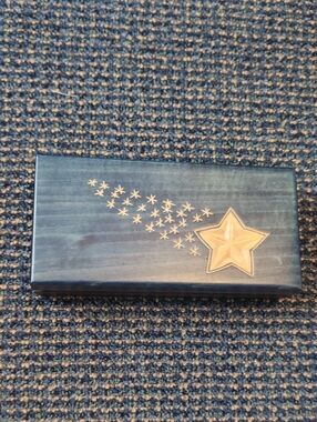 Wooden Star Inlay Trinket Box - Navy Blue with Natural Wood Star